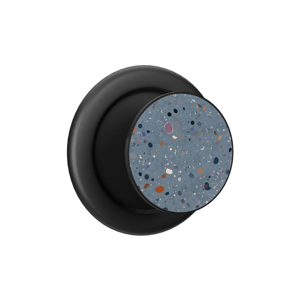 Black Seaside Drift MagSafe phone grip with terrazzo-patterned pop grip and built-in strong magnets.
