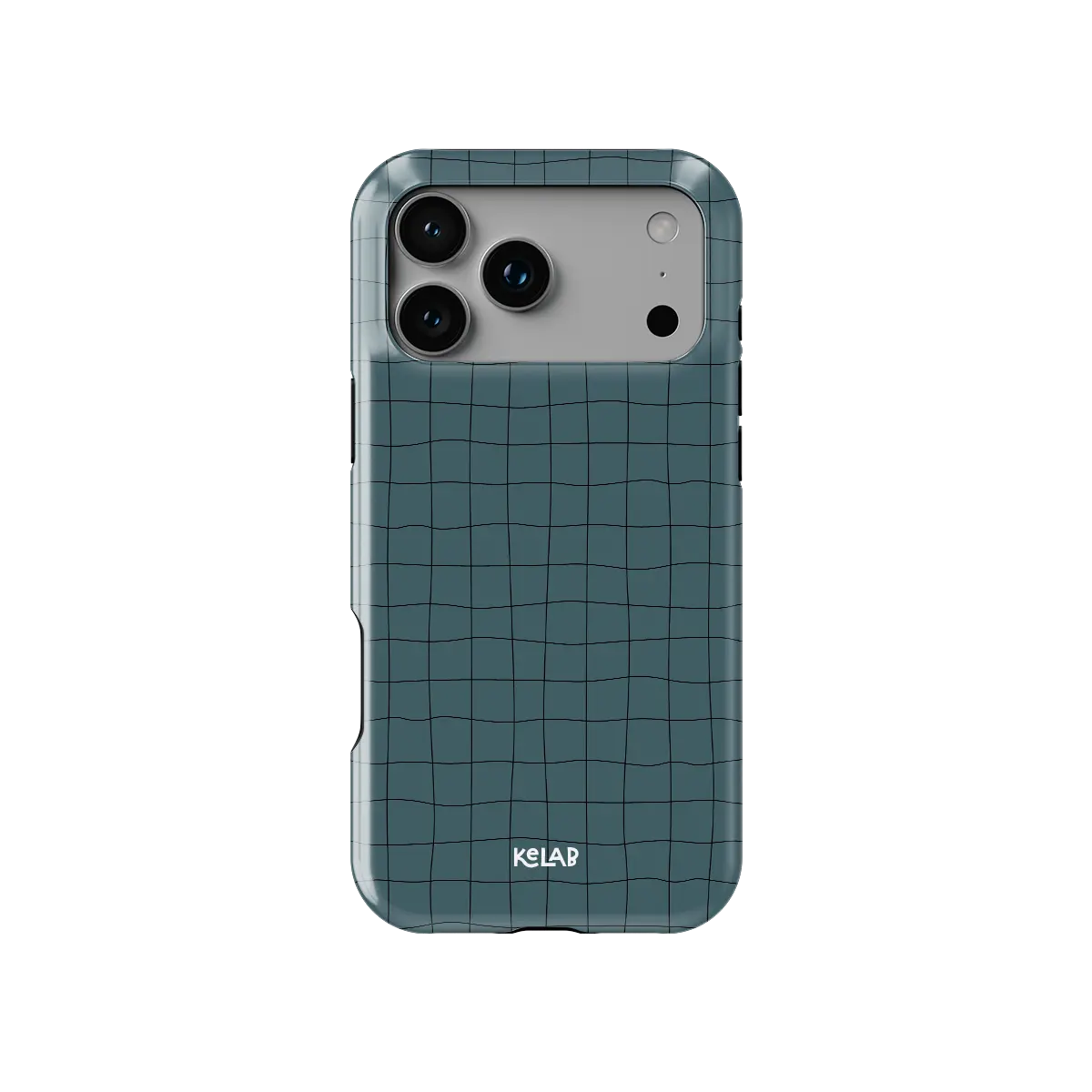 Moss Quartz muted cyan grid Tough iPhone case, front view showing the pattern.