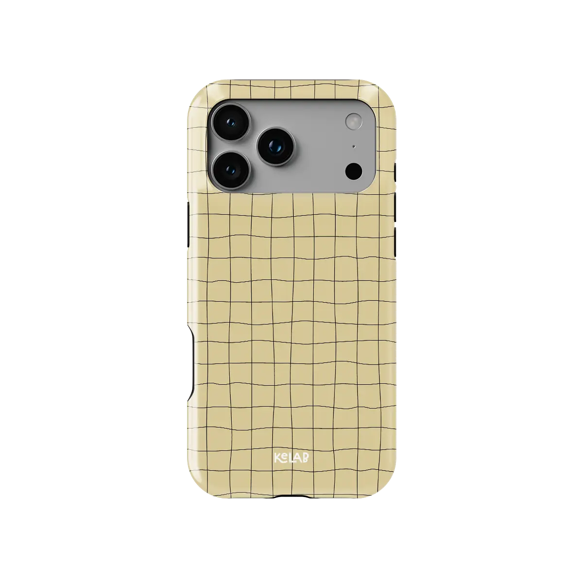 Sunlace Mesh butter yellow grid Tough iPhone case, front view showing the pattern.