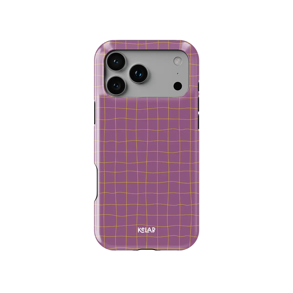 Coral Code pink yellow grid Tough iPhone case, front view showing the pattern.