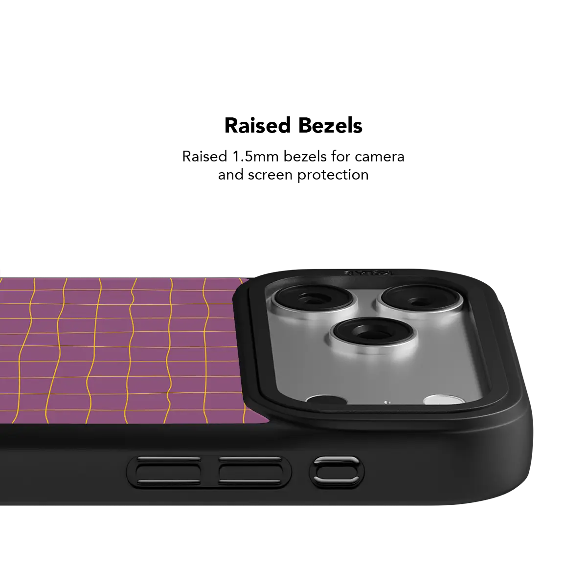 Soft grid pattern KELAB iPhone Case mauve and black with MagSafe triple camera openings