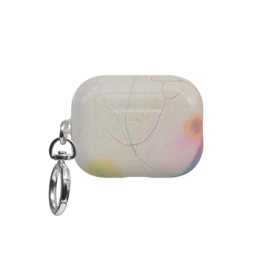 Purple Pastel Ombre Gradient Aesthetic airpods pro case front view with closed lid and keychain