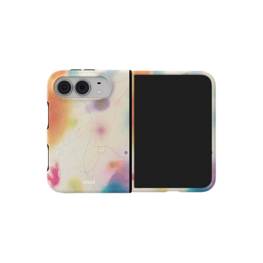 Purple Pastel Ombre Gradient, Y2K iPhone 18 Fold Case, unfolded side view showing the hinge