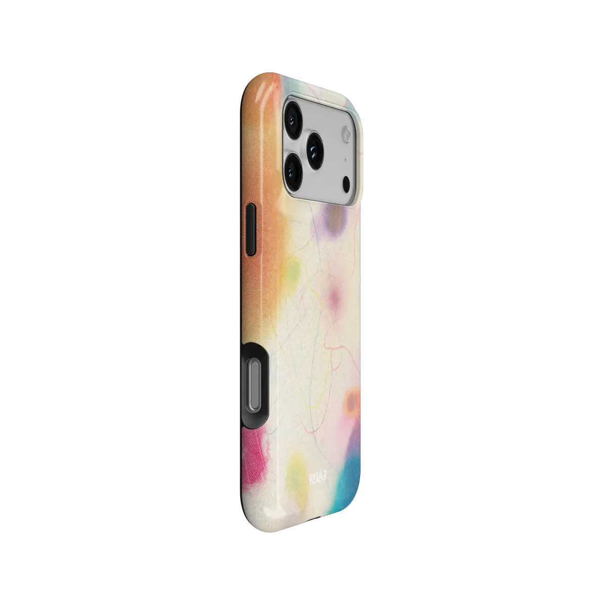 Purple Pastel Ombre Gradient iPhone Case, side angle view showing precise button cutouts and wraparound edge