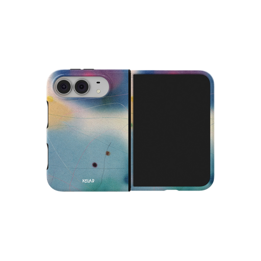 Blue Ombre Aura Gradient iPhone 18 Fold Case, unfolded side view showing the hinge