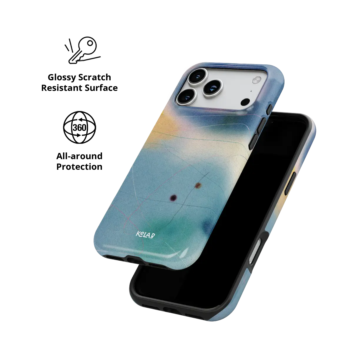 Serenity blue ombre aura gradient Bold iPhone case with glossy, scratch resistant all-around protection.