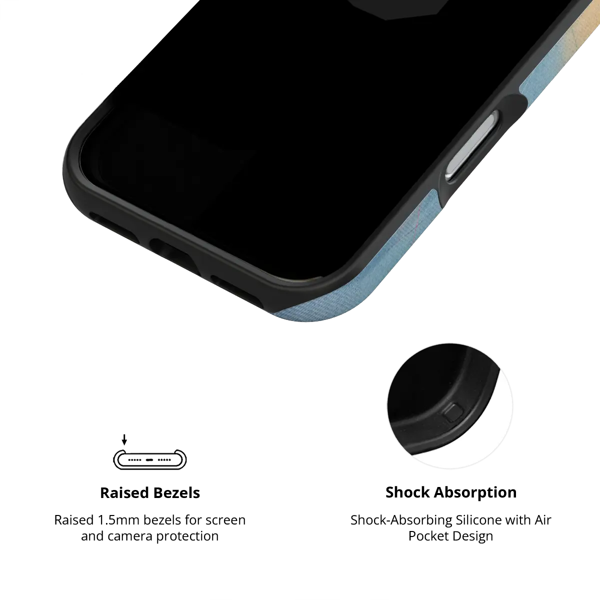 Serenity blue ombre aura gradient Bold iPhone case inner view showing shock-absorbing drop protection.
