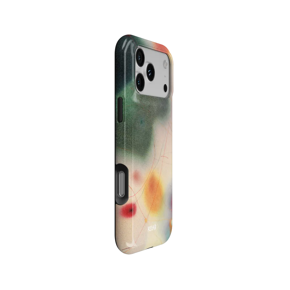 Green Aura Gradient Cute iPhone Case, side angle view showing precise button cutouts and wraparound edge