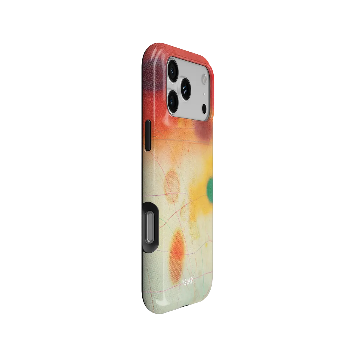 Climax red ombre gradient aura Bold iPhone case, side view showing the pattern wrapped around the shell.