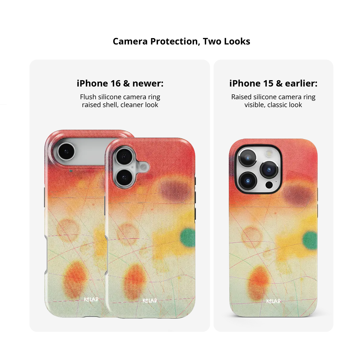 Climax red ombre gradient aura Bold iPhone case size comparison across iPhone 15 to 18 models.