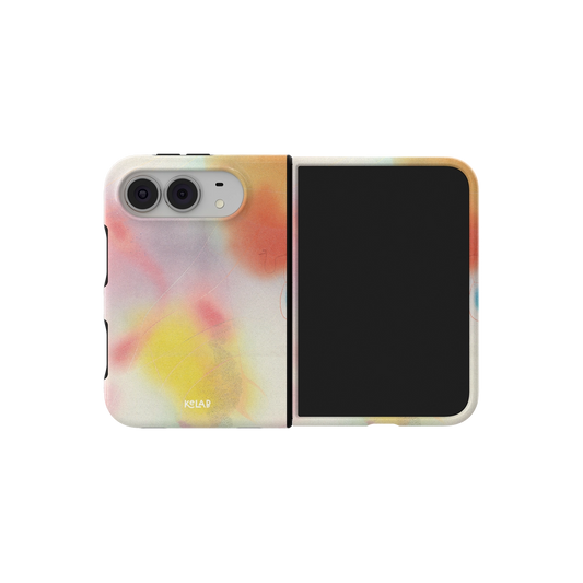 Pink Orange Dopamine Gradient, Y2K iPhone 18 Fold Case, unfolded side view showing the hinge