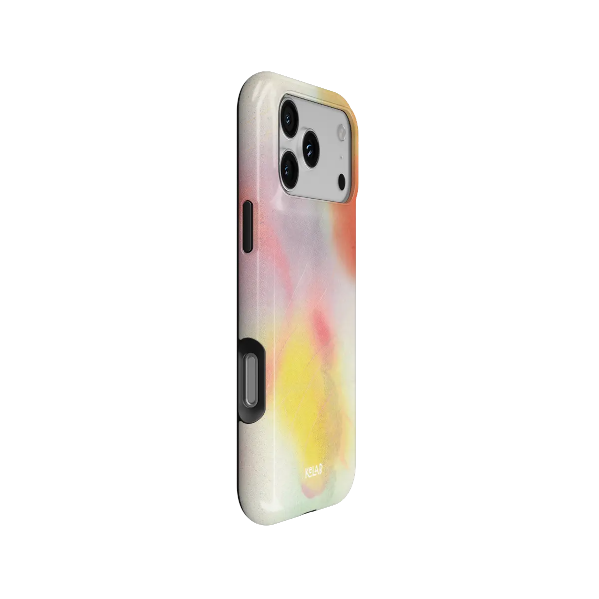 Pink Orange Ombre Dopamine Gradient iPhone Case, side angle view showing precise button cutouts and wraparound edge