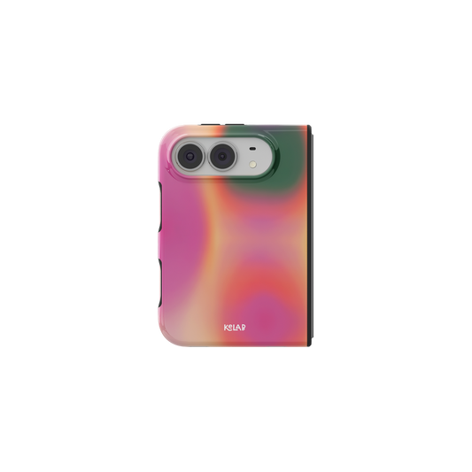 Colorful Gradient Aura, Dopamine Y2K iPhone 18 Fold Case, unfolded front view
