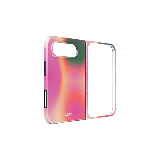 Colorful Gradient Aura, Dopamine Y2K iPhone 18 Fold Case, unfolded side view showing the hinge