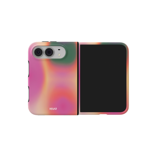 Colorful Gradient Aura, Dopamine Y2K iPhone 18 Fold Case, unfolded side view showing the hinge