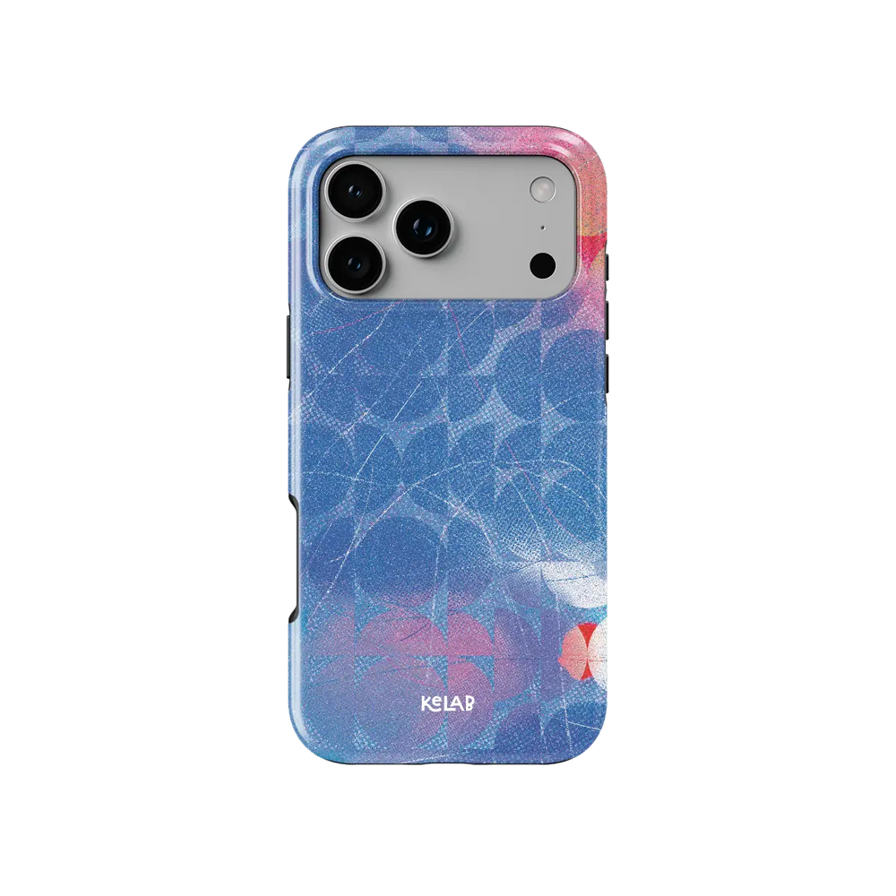 Cool Splash blue retro geometric circles Tough iPhone case, front view showing the pattern.