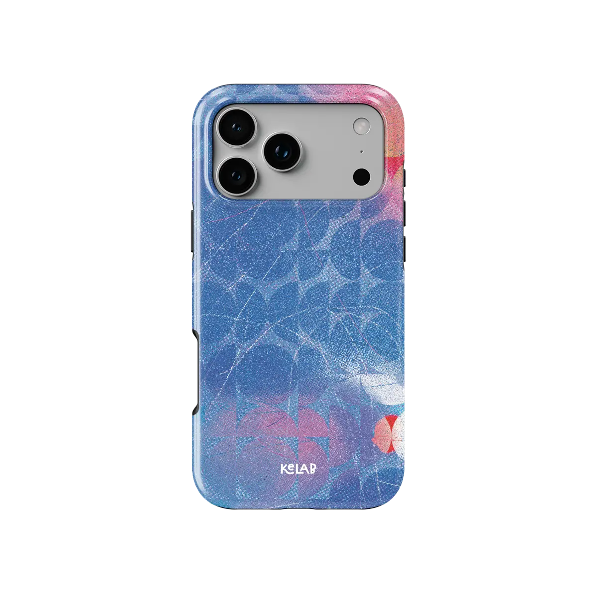 Cool Splash blue retro geometric circles Tough iPhone case, front view showing the pattern.