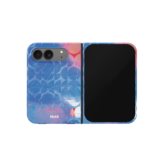 Blue Retro Geometric Circles, 70s iPhone 18 Fold Case, unfolded front view