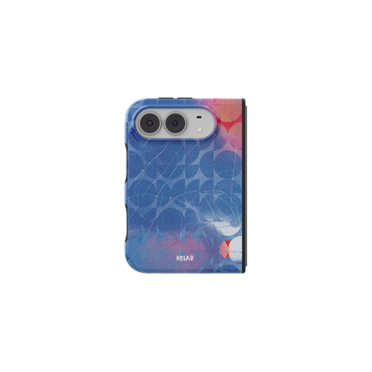 Blue Retro Geometric Circles, 70s iPhone 18 Fold Case, unfolded front view