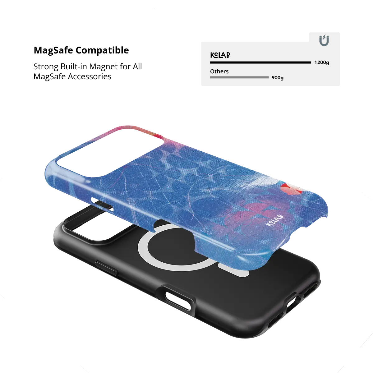Cool Splash blue retro geometric circles Tough iPhone case with built-in strong MagSafe magnets.