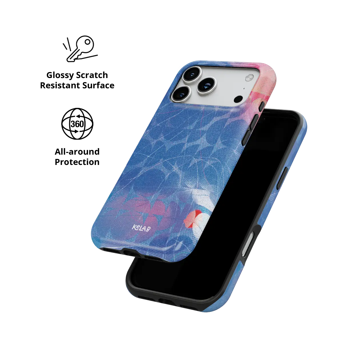 Cool Splash blue retro geometric circles Tough iPhone case with glossy, scratch resistant all-around protection.