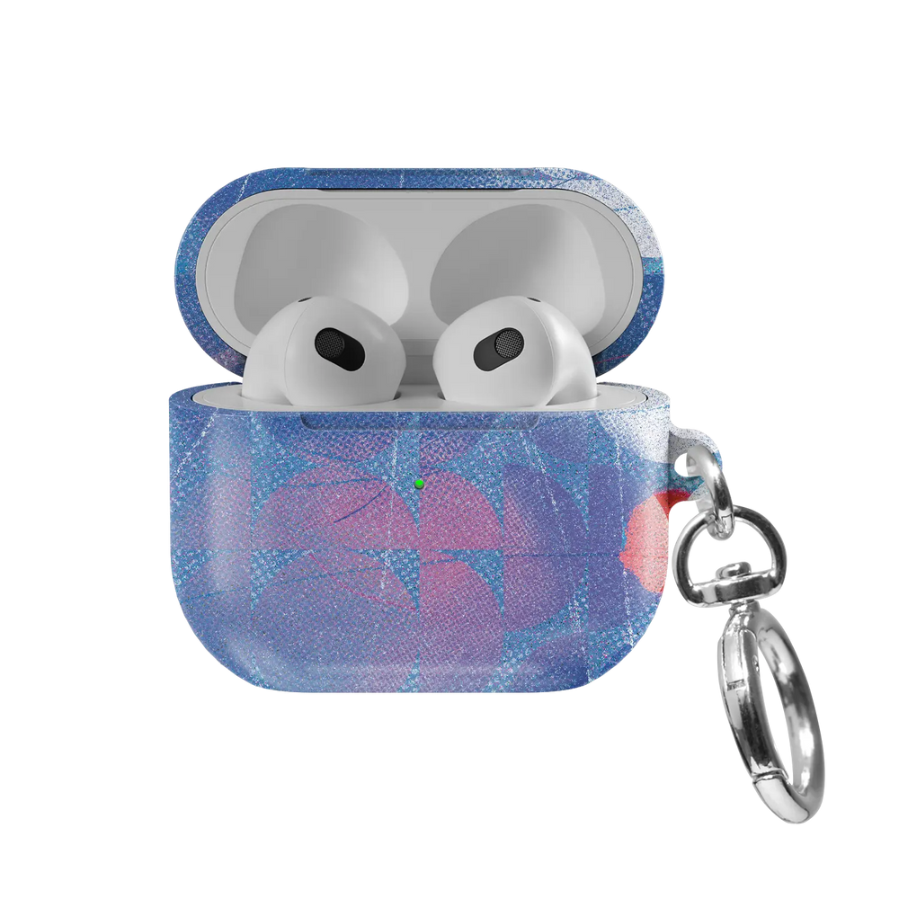 Cool Splash | Blue Retro Geometric Circles AirPods Case - front view with open lid