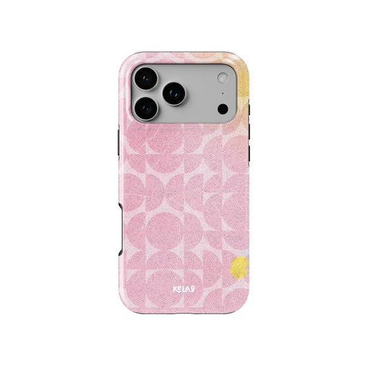 Bubblegum Breeze pink retro geometric circles Tough iPhone case, front view showing the pattern.