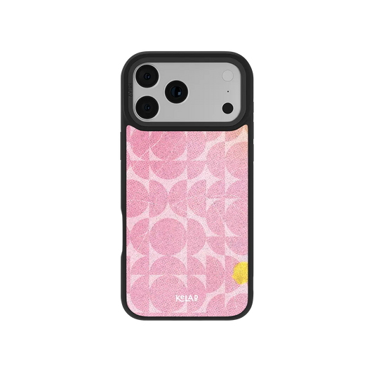 KELAB iPhone Case pastel pink glitter pattern with retro circular shapes for phone