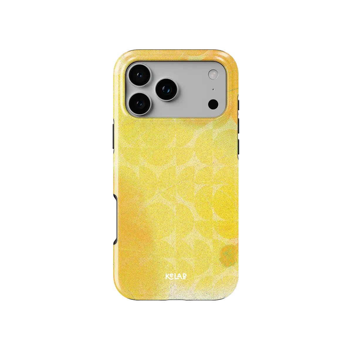 Zesty yellow retro geometric circles Tough iPhone case, front view showing the pattern.