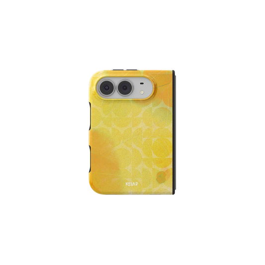 Yellow Retro Geometric Circles, 70s iPhone 18 Fold Case, unfolded front view