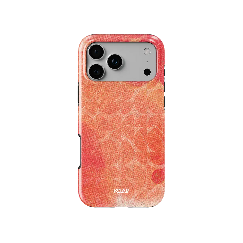 Sunset Squeeze red retro geometric circles Tough iPhone case, front view showing the pattern.