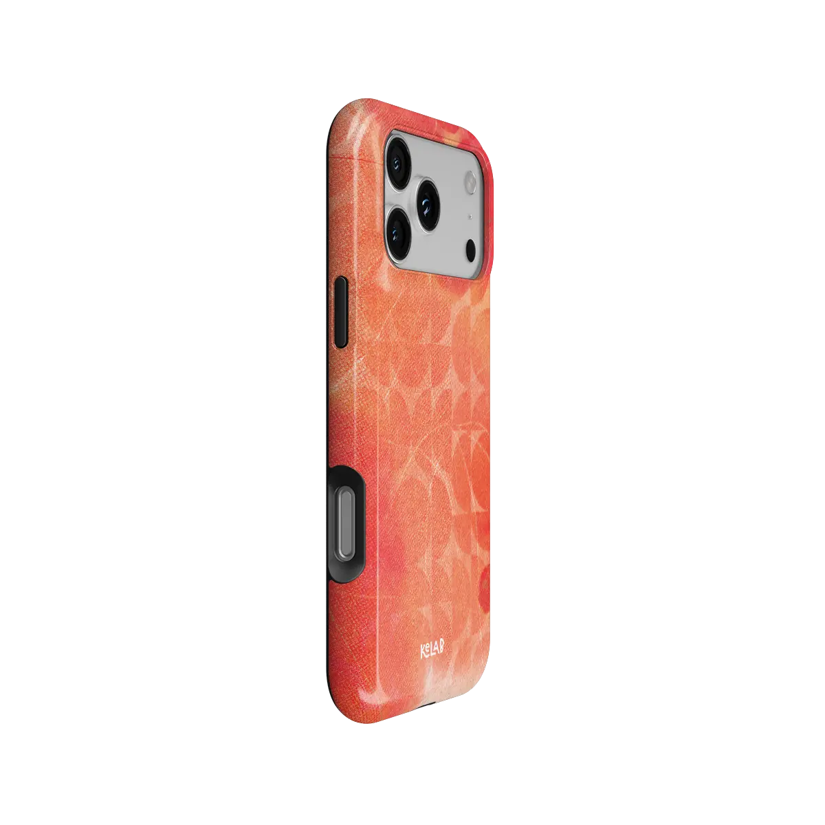 Sunset Squeeze red retro geometric circles Tough iPhone case, side view showing the pattern wrapped around the shell.