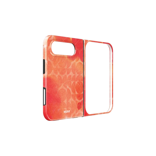Red Retro Geometric Circles, 70s iPhone 18 Fold Case, unfolded side view showing the hinge