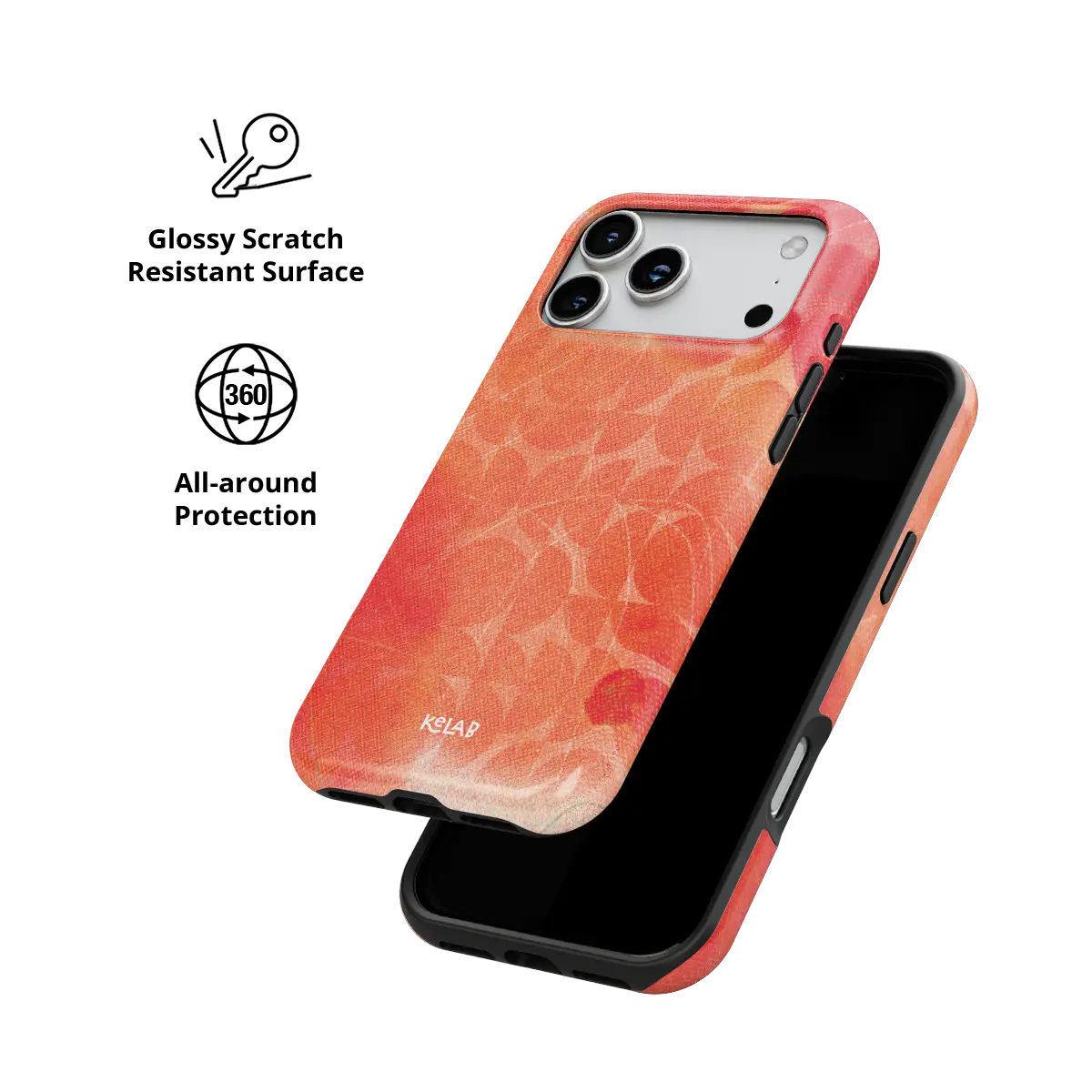 Sunset Squeeze red retro geometric circles Tough iPhone case with glossy, scratch resistant all-around protection.