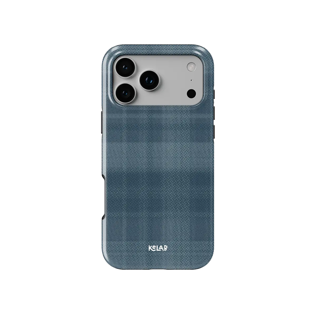 KELAB iphone case in blue plaid pattern minimalist flannel plaid textile pattern finish with raised lip
