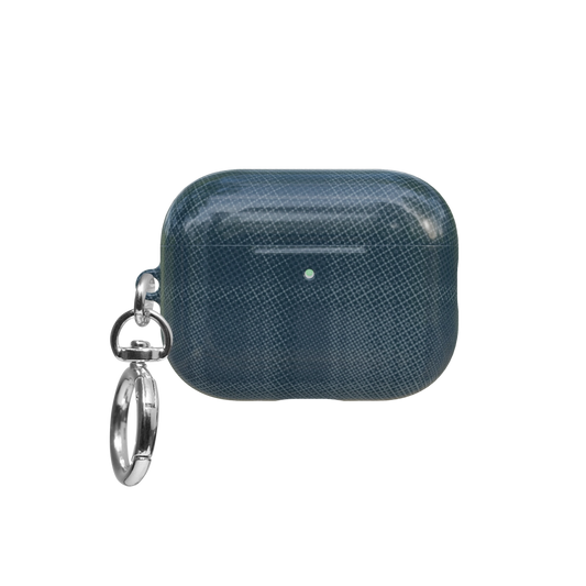 Blue Flannel Plaid Cozy Aesthetic airpods pro case front view with closed lid and keychain