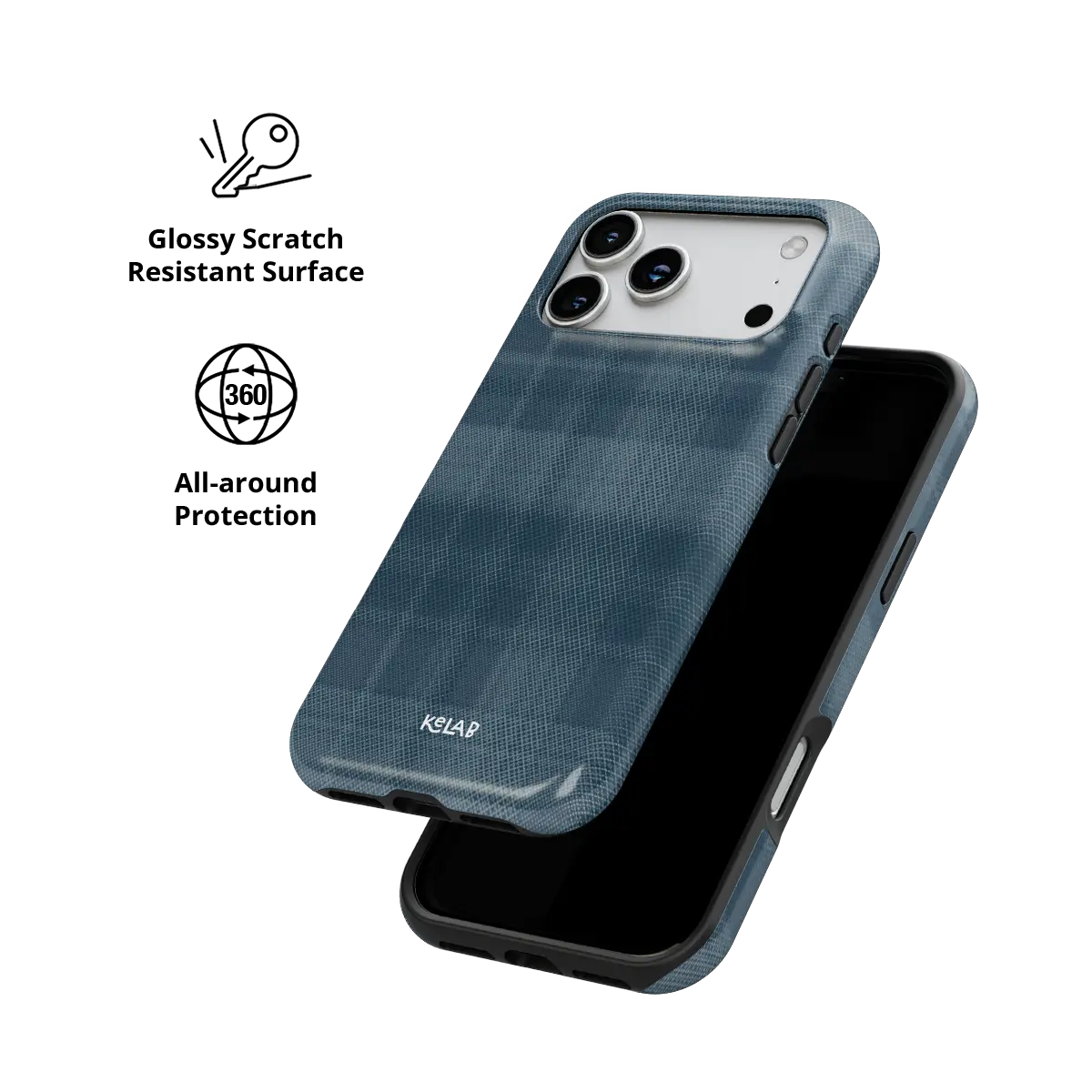 KELAB iphone case with plaid pattern minimalist flannel textile finish and raised lip for protection