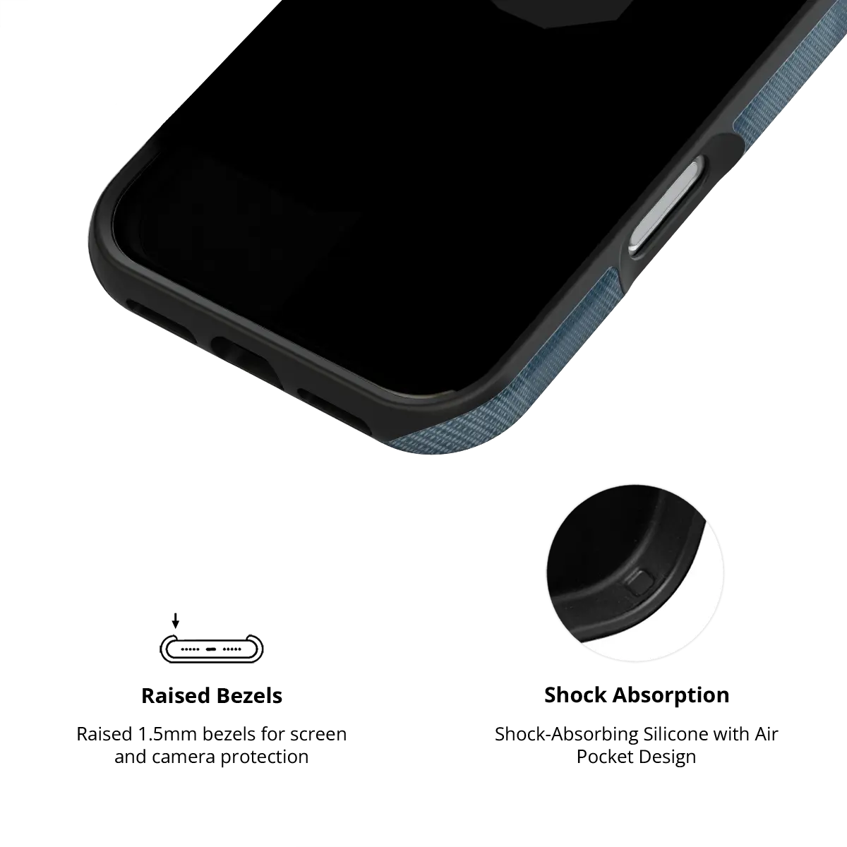 KELAB iPhone case with plaid pattern, minimalist blue fabric edge and raised lip for screen protection