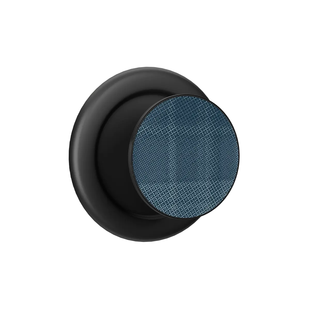 Denim blue flannel pattern MagSafe phone grip with pop grip and built-in strong magnets, black base.