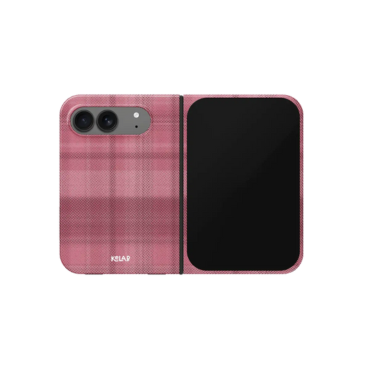 Pink Plaid Flannel, Tartan Aesthetic iPhone 18 Fold Case, unfolded front view