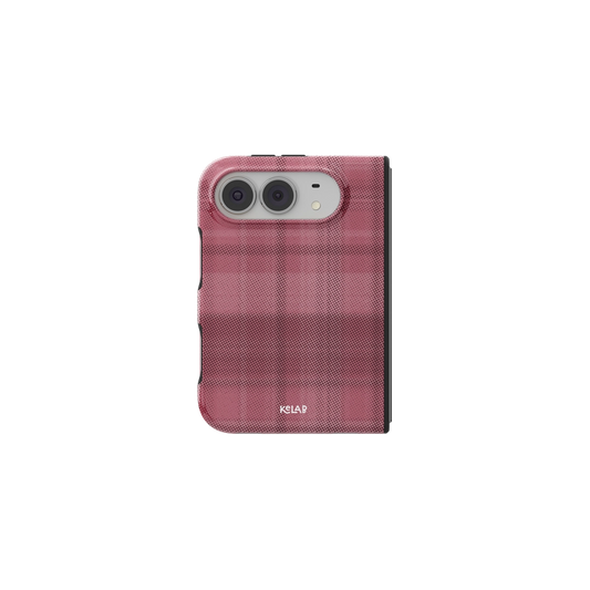 Pink Plaid Flannel, Tartan Aesthetic iPhone 18 Fold Case, unfolded front view