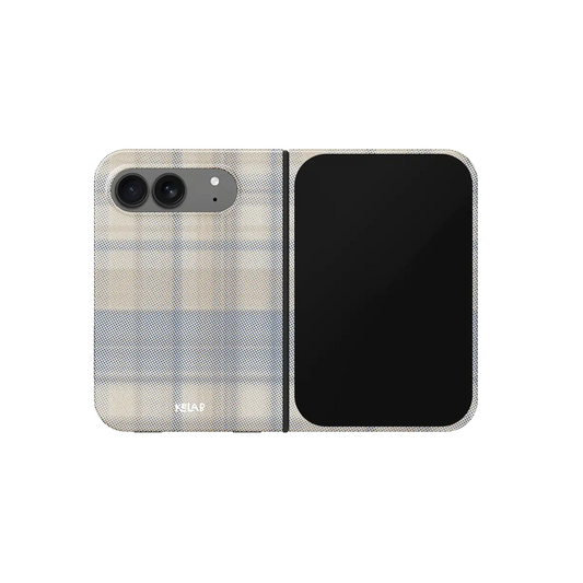 Beige Flannel Plaid iPhone 18 Fold Case, unfolded front view