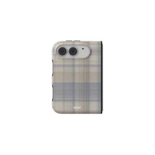 Beige Flannel Plaid iPhone 18 Fold Case, unfolded front view