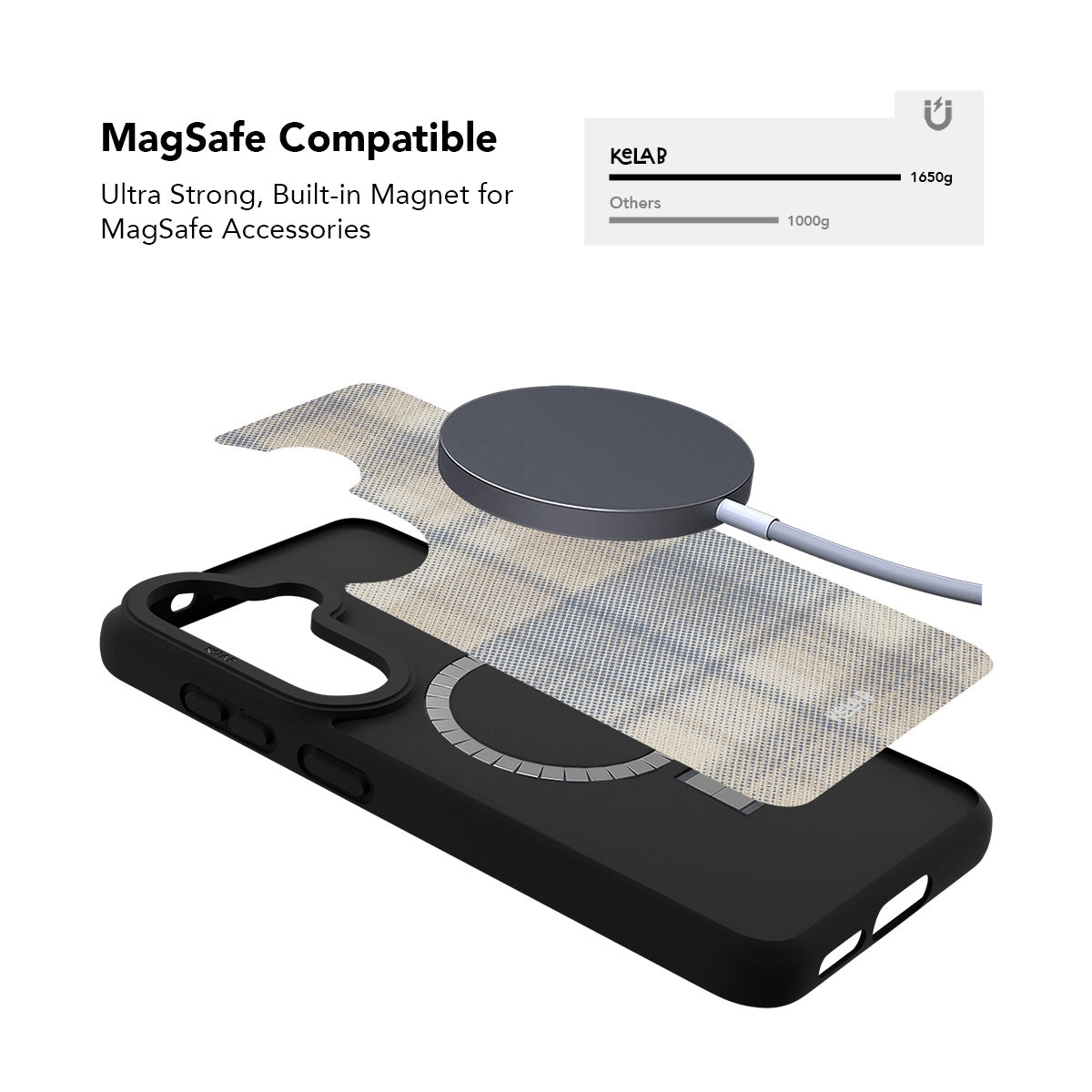 Samsung Galaxy phone case in beige with a minimalist grid pattern and MagSafe compatibility