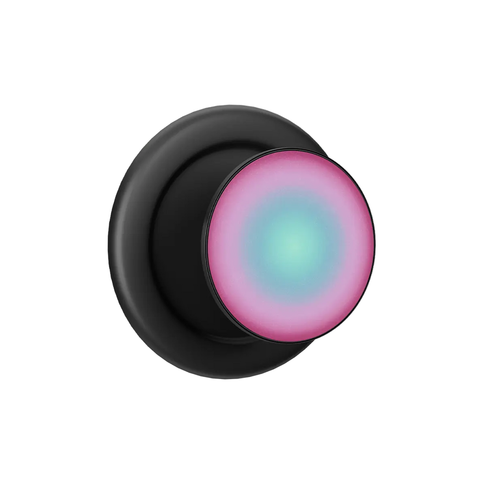 Teal and magenta pop grip with built-in strong magnets on black base, MagSafe phone grip.