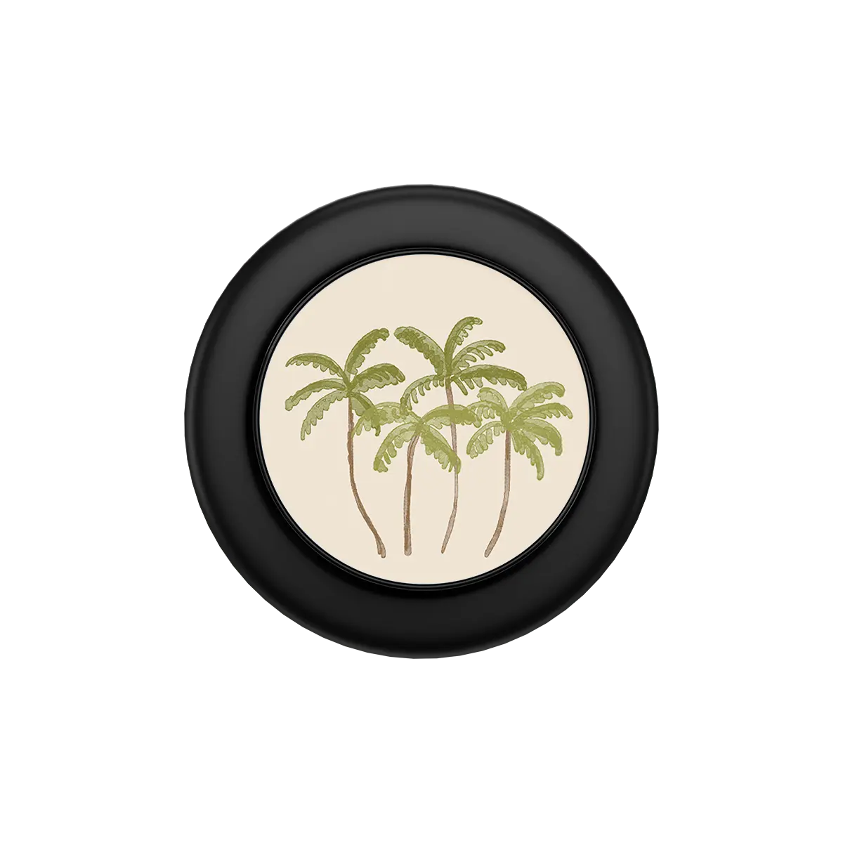 Black MagSafe phone grip with palm tree design, pop grip with built-in strong magnets.