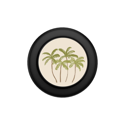 Black MagSafe phone grip with palm tree design, pop grip with built-in strong magnets.