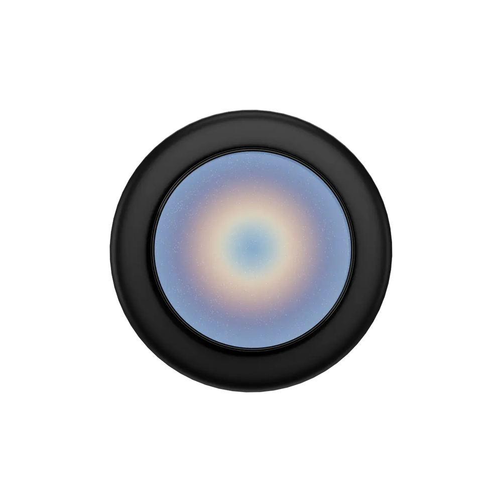 Black MagSafe phone grip with ethereal blue haze design and built-in strong magnets.