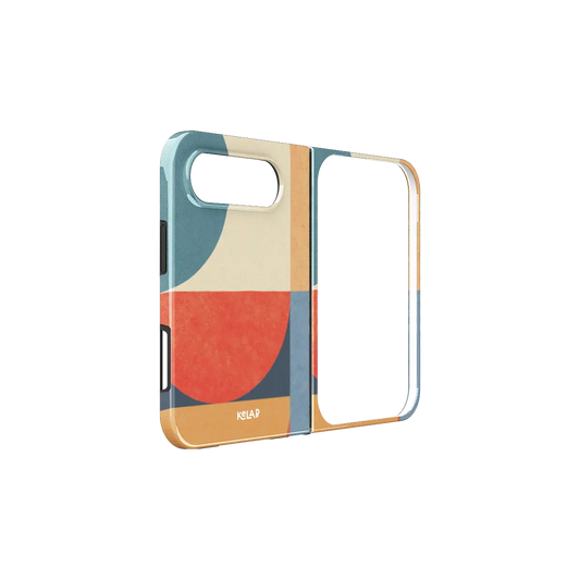 Mood Modular, Bauhaus Abstract iPhone 18 Fold Case, unfolded side view showing the hinge
