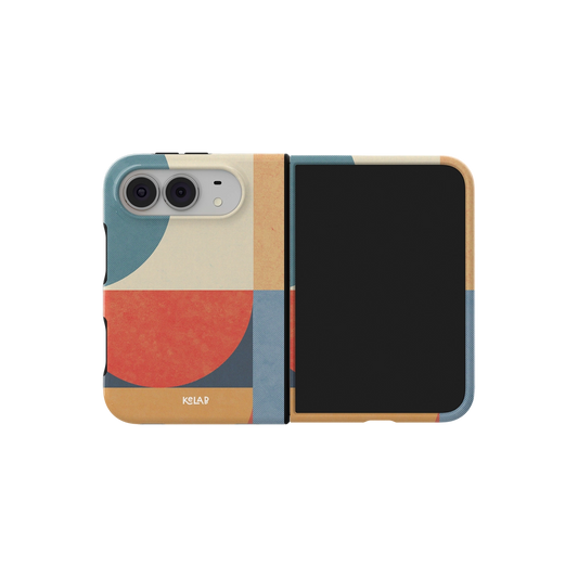 Mood Modular, Bauhaus Abstract iPhone 18 Fold Case, unfolded side view showing the hinge